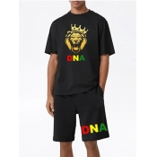 Lovely Men Trendy Crown Letter Print Black Two Pie