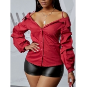 Lovely Casual Fold Design Wine Red Blouse