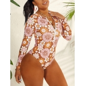 Lovely Casual Floral Print Multicolor One-piece Sw