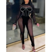Lovely Sexy See-through Striped Patchwork Black On