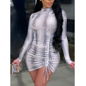 LW Sexy Half A Turtleneck Drawstring Ruched Grey M