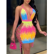 LW SXY Backless Tie-dye Bandage Hollow-out Design 