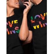 LW Men Trendy Valentines Day Letter Print Black T-