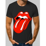 Lovely Men Casual Lip Print Dark Grey T-shirt