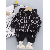 Lovely Boy Casual O Neck Letter Print Black Two Pi