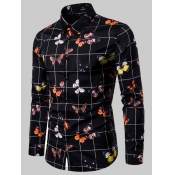 Lovely Men Casual Butterfly Plaid Print Black Shir