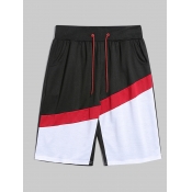 Lovely Men Casual Mid Waist Patchwork Drawstring B