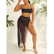 LW BASICS Casual One Shoulder Mesh Patchwork Black