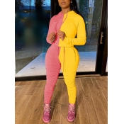 LW Ruched Color-lump Patchwork Tracksuit Set