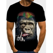 Lovely Casual O Neck Animal Print Black Men T-shir