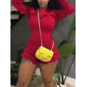 Lovely Casual O Neck Flounce Design Red Two Piece 