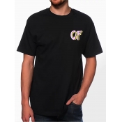 Lovely Men Casual O Neck Letter Print Black T-shir
