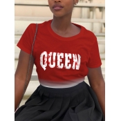LW Trendy Gradient Letter Print Red T-shirt