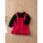 Lovely Casual Flounce Design Striped Patchwork Bla