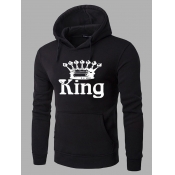 LW Men Letter Print Kangaroo Pocket Hoodie
