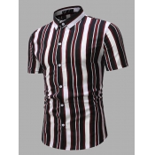 Lovely Men Work Turndown Collar Striped Black Shir
