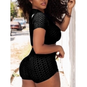 Lovely Casual O Neck Plaid Print Black Two Piece S