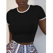 LW Casual O Neck Patchwork Black T-shirt