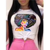 Lovely Street O Neck Cartoon Print White T-shirt
