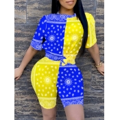 Lovely Sweet Geometric Print Patchwork Blue Two Pi