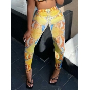 LW BASICS Casual Mid Waist Cobra Print Yellow Pant