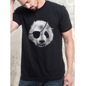 LW Men Casual O Neck Panda Print Black T-shirt