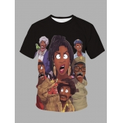 LW Men Polyester Cartoon Print Regular T-shirt