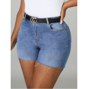Lovely Casual High-waisted Raw Edge Blue Denim Sho