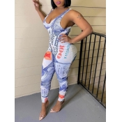 LW Street U Neck Money Print White One-piece Jumps
