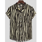 Lovely Men Casual Turndown Collar Striped Black Sh