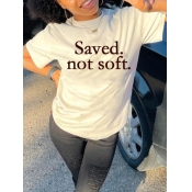 Lovely Street O Neck Letter Print White Plus Size 