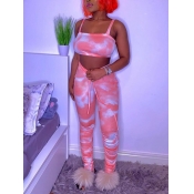LW Casual Rib-Knit Tie Dye Pink Two Piece Pants Se