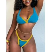 Lovely Casual U Neck Zipper Design Blue Two-piece 