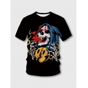 Lovely Men Casual O Neck Skeleton Print Black T-sh