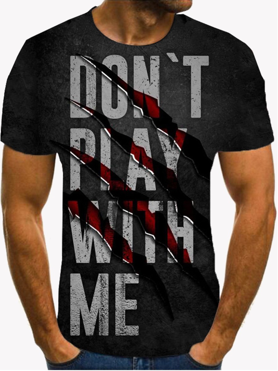 LW Street Letter Print Patchwork Black Men T-shirt