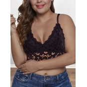 Lovely Plus Size Sexy V Neck Hollow-out Black Bra