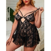 Lovely Sexy See-through Backless Black Plus Size B