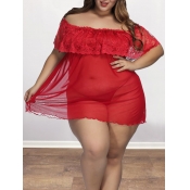 Lovely Sexy Flap Over See-through Red Plus Size Ba