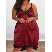 Lovely Plus Size Sexy V Neck Split Wine Red Babydo
