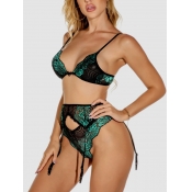 Lovely Sexy Mesh Hollow-out Patchwork Green Bra Se