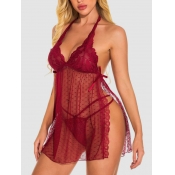 Lovely Sexy Backless See-through Split Wine Red Ba