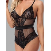 Lovely Sexy V Neck See-through Black Teddies