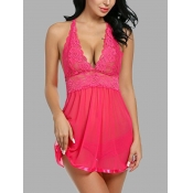 Lovely Sexy See-through Ruffle Design Split Rose R