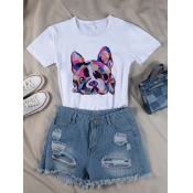 Lovely Casual Animal Print Patchwork White T-shirt