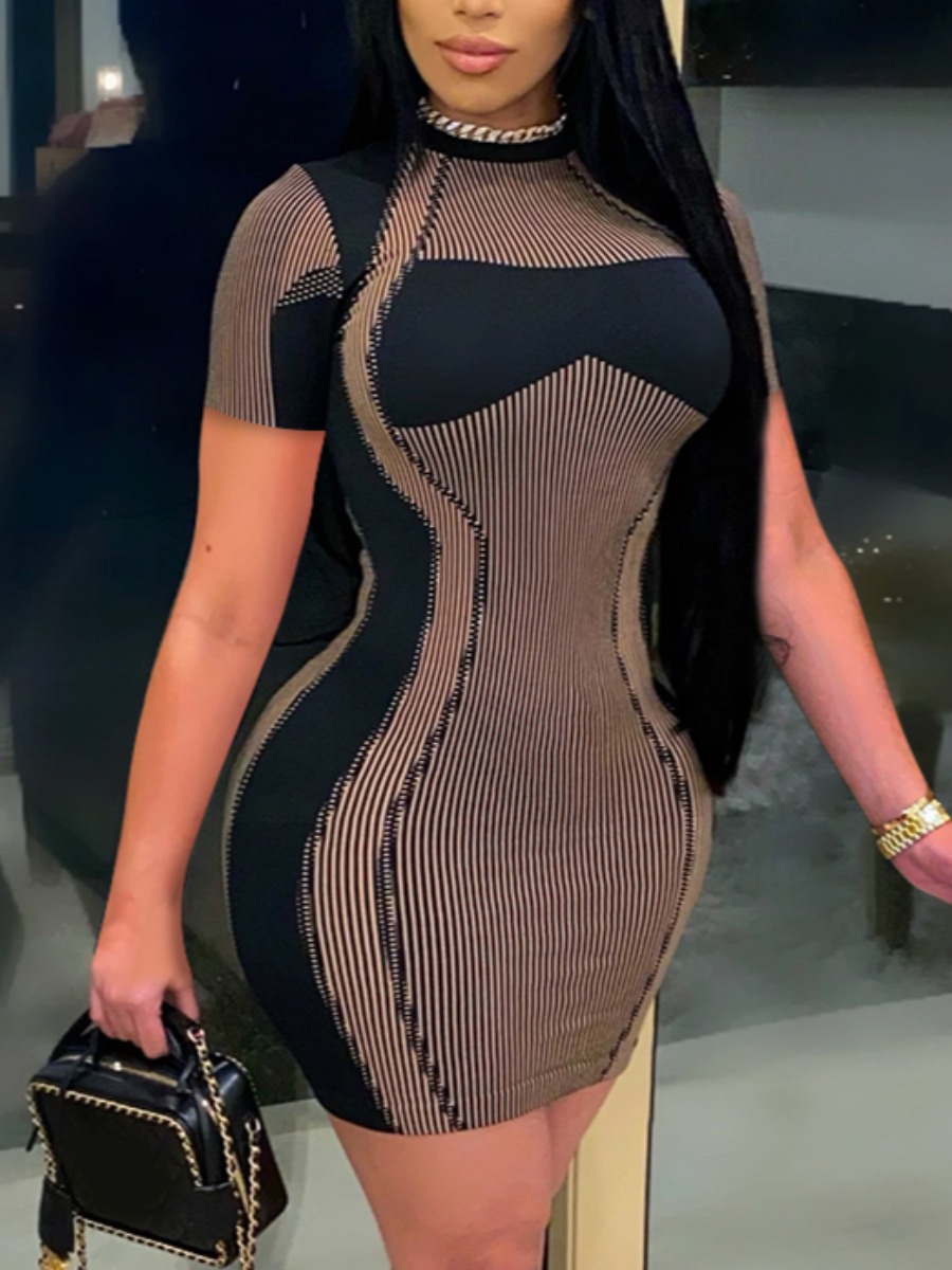 LW Striped Patchwork Bodycon Dress