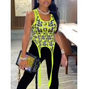LW Street U Neck Geometric Print Asymmetrical Yell