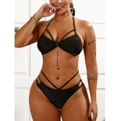 LW Sexy Bandage Hollow-out Design Black Two-piece 