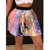 Lovely Sweet Print Pleated Multicolor Mini A Line 
