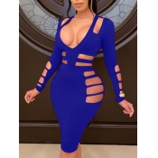 Lovely Sexy Hollow-out Blue Knee Length Dress