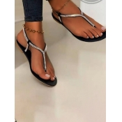 LW Casual Sequined Round-toe Black Sandals